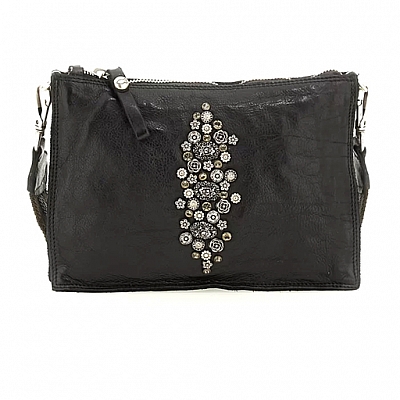 AFRODITE FLAT POUCH WITH FLOWER STUDS IN BLACK