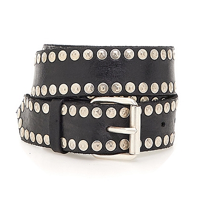 SILVER STUDDED LEATHER BELT IN BLACK