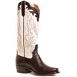 ANNIE WOMENS CROCODILE BELLY BOOTS IN CHOCOLATE AND IVORY