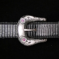 COLLIN 1825 STERLING BUCKLE SET WITH OVERLAYS, SHIELD AND 5 3MM RUBIES.