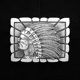 CHIEF IN PROFILE SET IN RECTANGULAR FRAME STERLING SILVER BELT BUCKLE