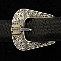 ORMS HASKEL 1819 1” STERLING BUCKLE SET W 14K YELLOW GOLD ARROW PAVED WITH 1.5MM SAPPHIRES, ENGRAVED 4 PCS