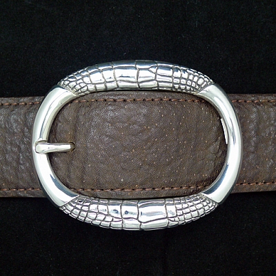 OVAL STERLING CROC PRINT GARRISON BUCKLE