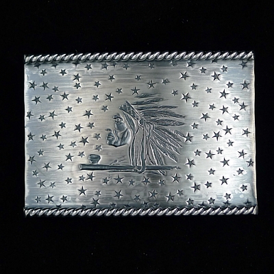 STARR 1812 INDIAN AND STARS ROPE EDGE TROPHY BUCKLE