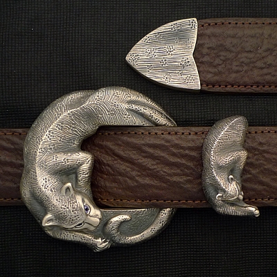 STERLING JAGUAR BUCKLE SET WITH 3MM TANZANITE EYES