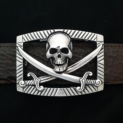 STERLING PIRATE SKULL  BUCKLE