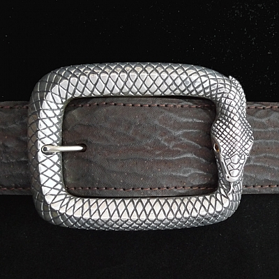 STERLING SILVER OUROBOROS SNAKE BUCKLE WITH SPESSARTITE EYES