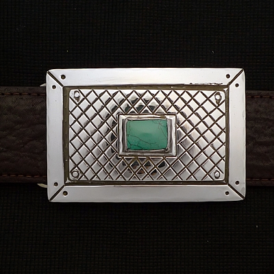 TURQUOISE CENTER STERLING SILVER PICTURE FRAME TROPHY BUCKLE