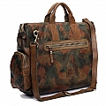 CAMO LEATHER POCKET FRONT CARRIER BAG IN MILITARE