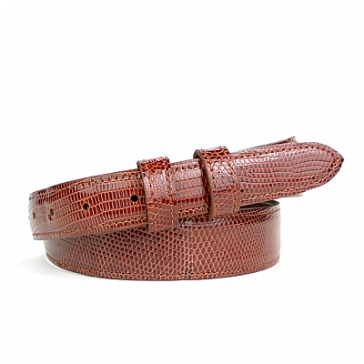 COGNAC GLOSSY LIZARD TAPER BELT