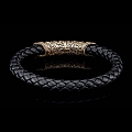 MILAN BRAIDED BLACK LEATHER CUFF WITH BRONZE CLASP