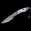 SPEARPOINT CARVED AGATE SCALE & DAMASCUS FOLDING KNIFE