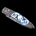 SPEARPOINT CARVED AGATE SCALE & DAMASCUS FOLDING KNIFE
